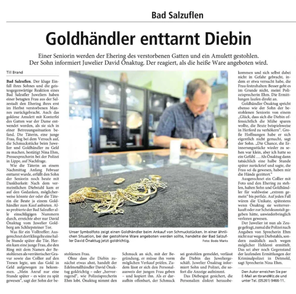 Bad Salzuflen Goldhändler entarnt Diebin